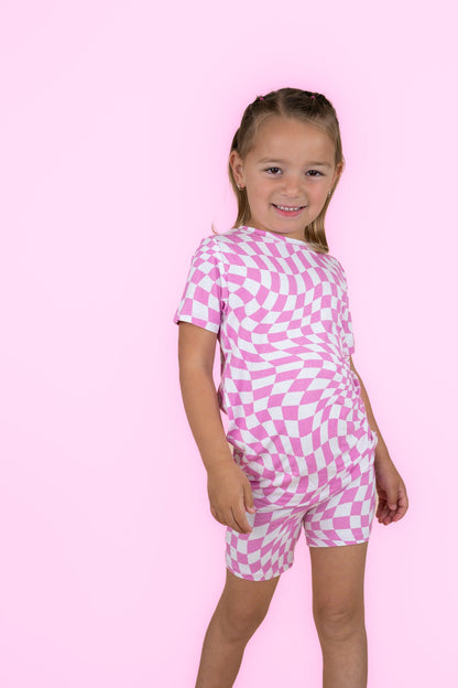 BUBBLEGUM WAVY CHECKERS DREAM SHORT SET