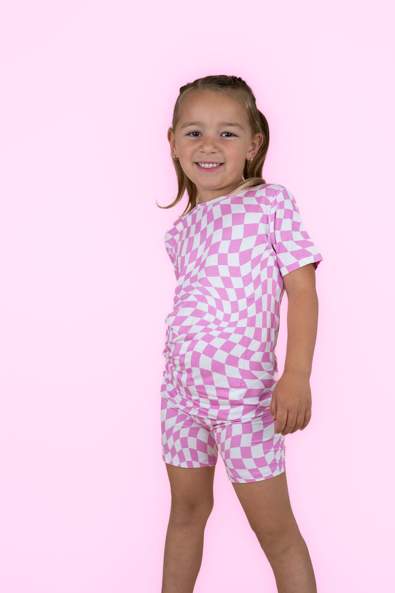 BUBBLEGUM WAVY CHECKERS DREAM SHORT SET