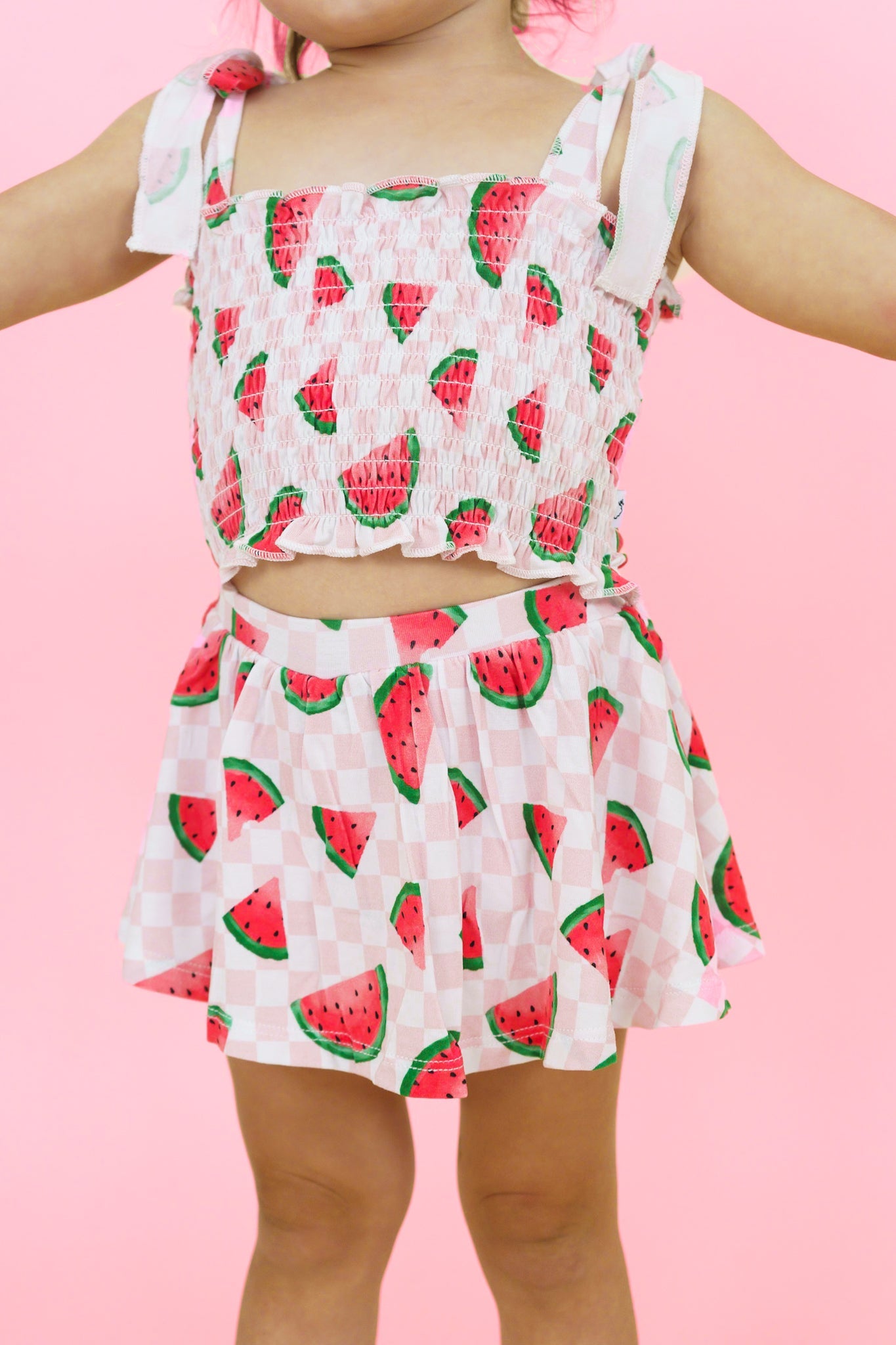 ONE IN A MELON CHECKERS DREAM SMOCKED SKORT SET