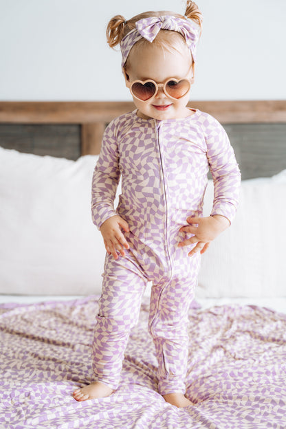 PLUM WAVY CHECKERS DREAM ROMPER