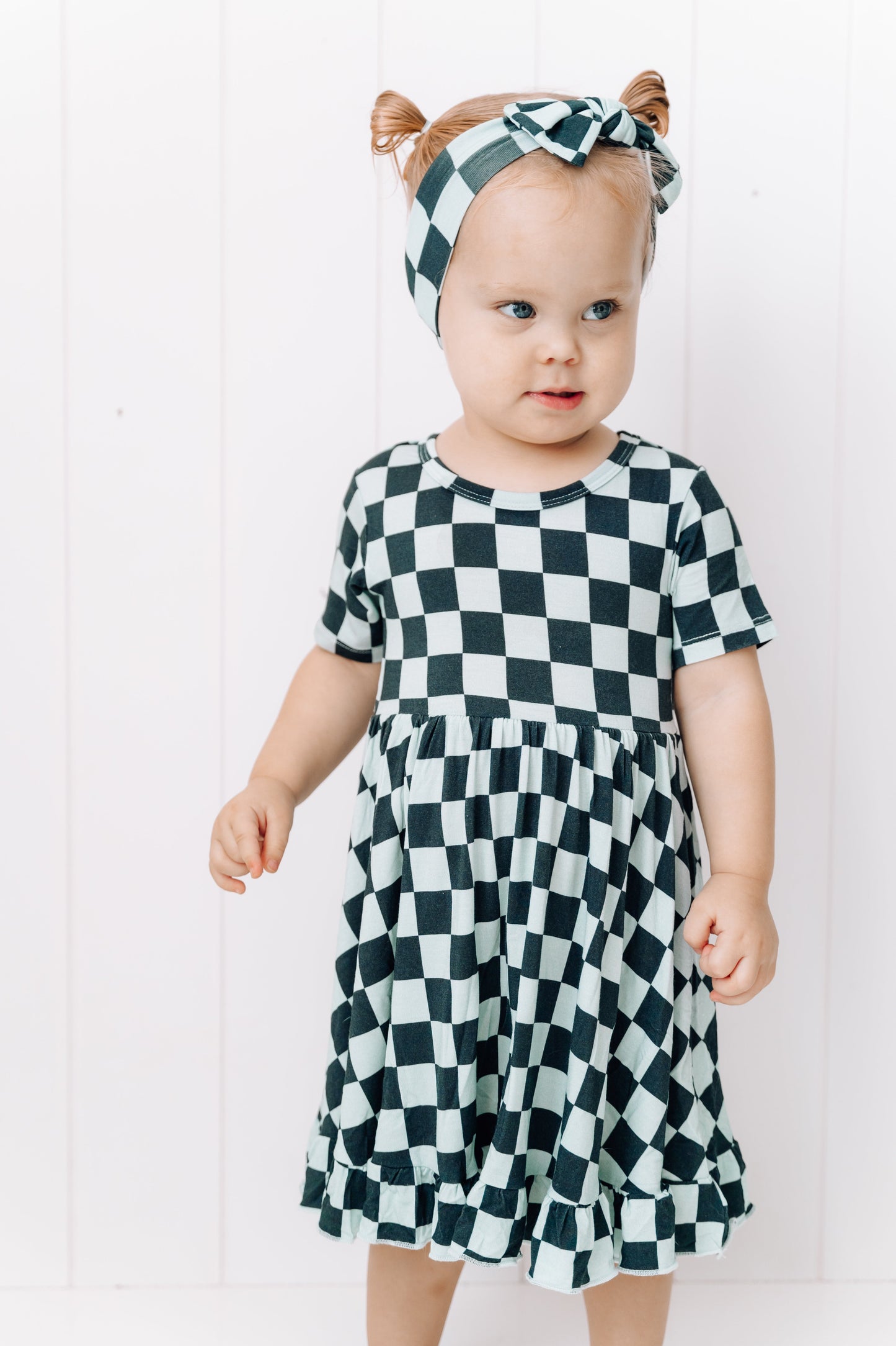 MIDNIGHT CHECKERS DREAM RUFFLE DRESS