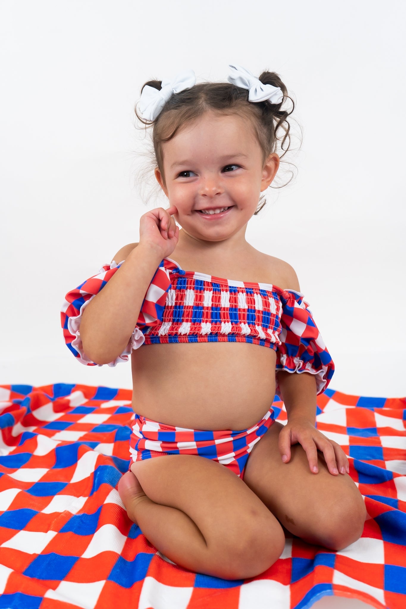 RED, WHITE & TRUMAN DREAM OFF THE SHOULDER SWIM SUIT