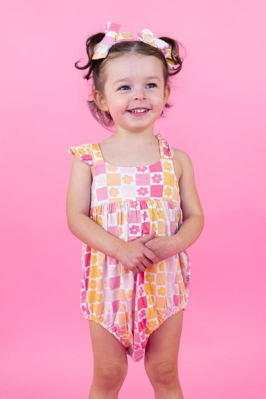 SUMMER SUNSET CHECKERS DREAM BUBBLE ROMPER