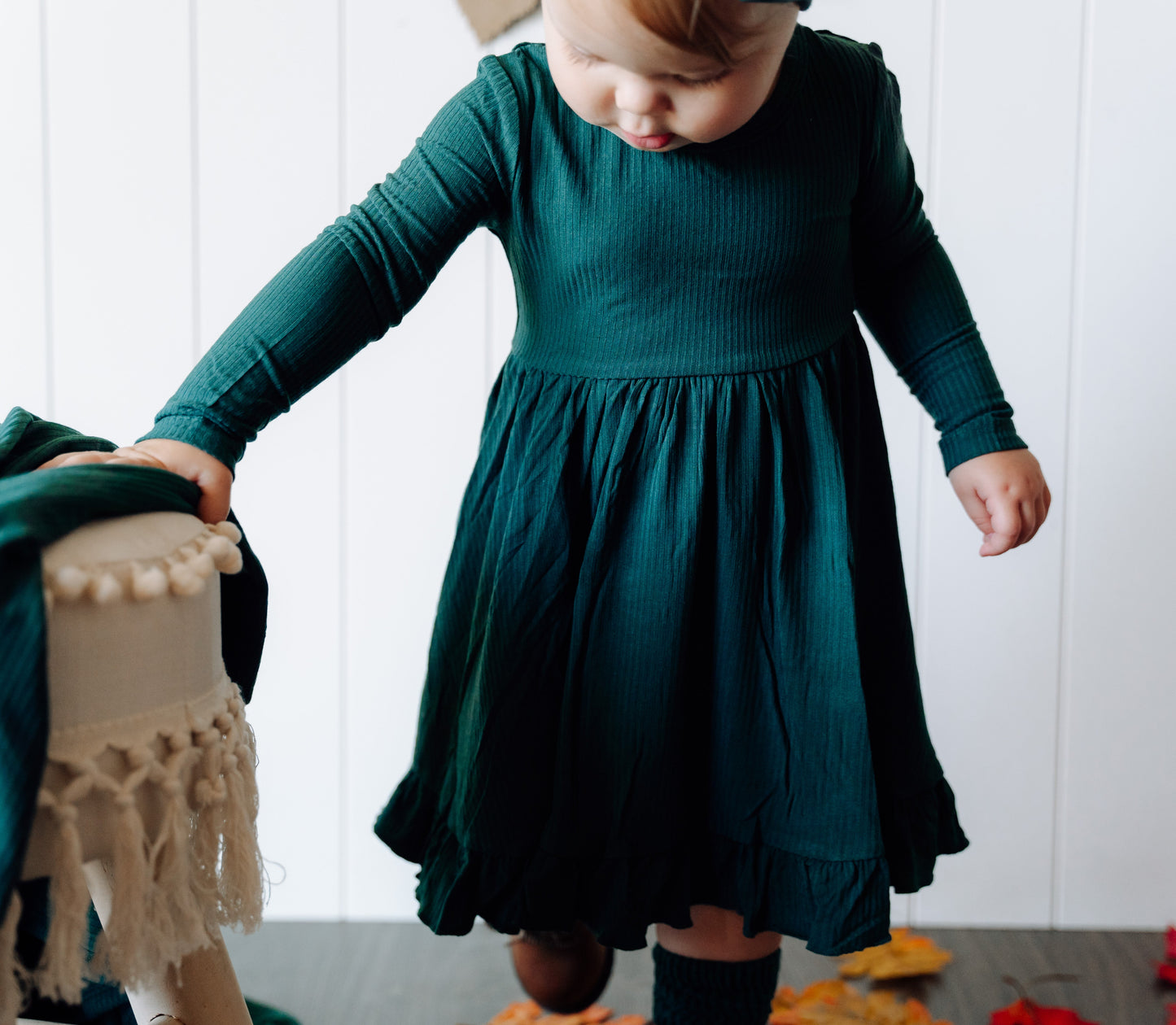 EVERGREEN RIB DREAM RUFFLE DRESS