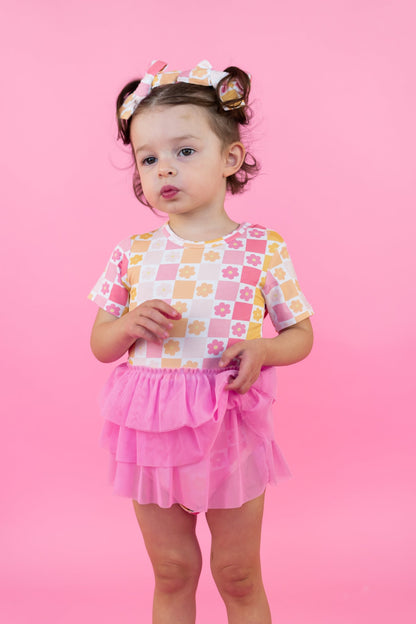 SUMMER SUNSET CHECKERS DREAM TUTU BODYSUIT DRESS