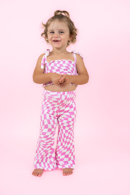 BUBBLEGUM WAVY CHECKERS DREAM SMOCKED FLARE SET