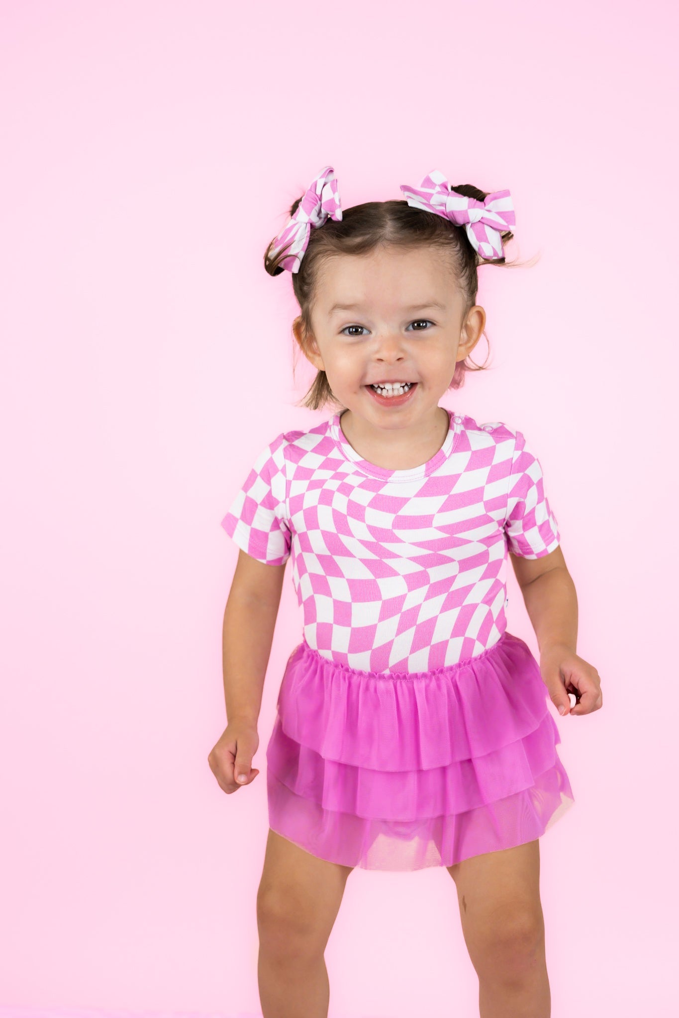 BUBBLEGUM WAVY CHECKERS DREAM TUTU BODYSUIT DRESS