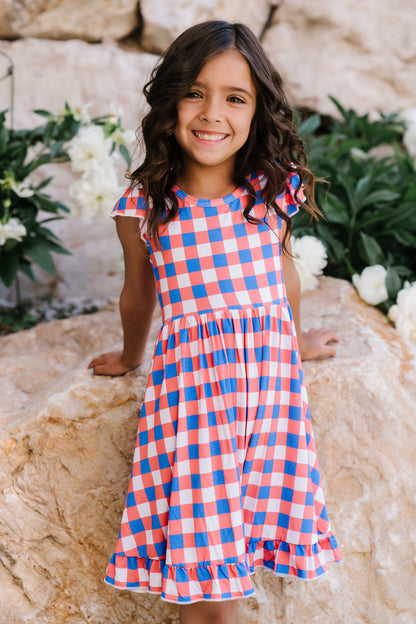 RED, WHITE & TRUMAN DREAM RUFFLE DRESS