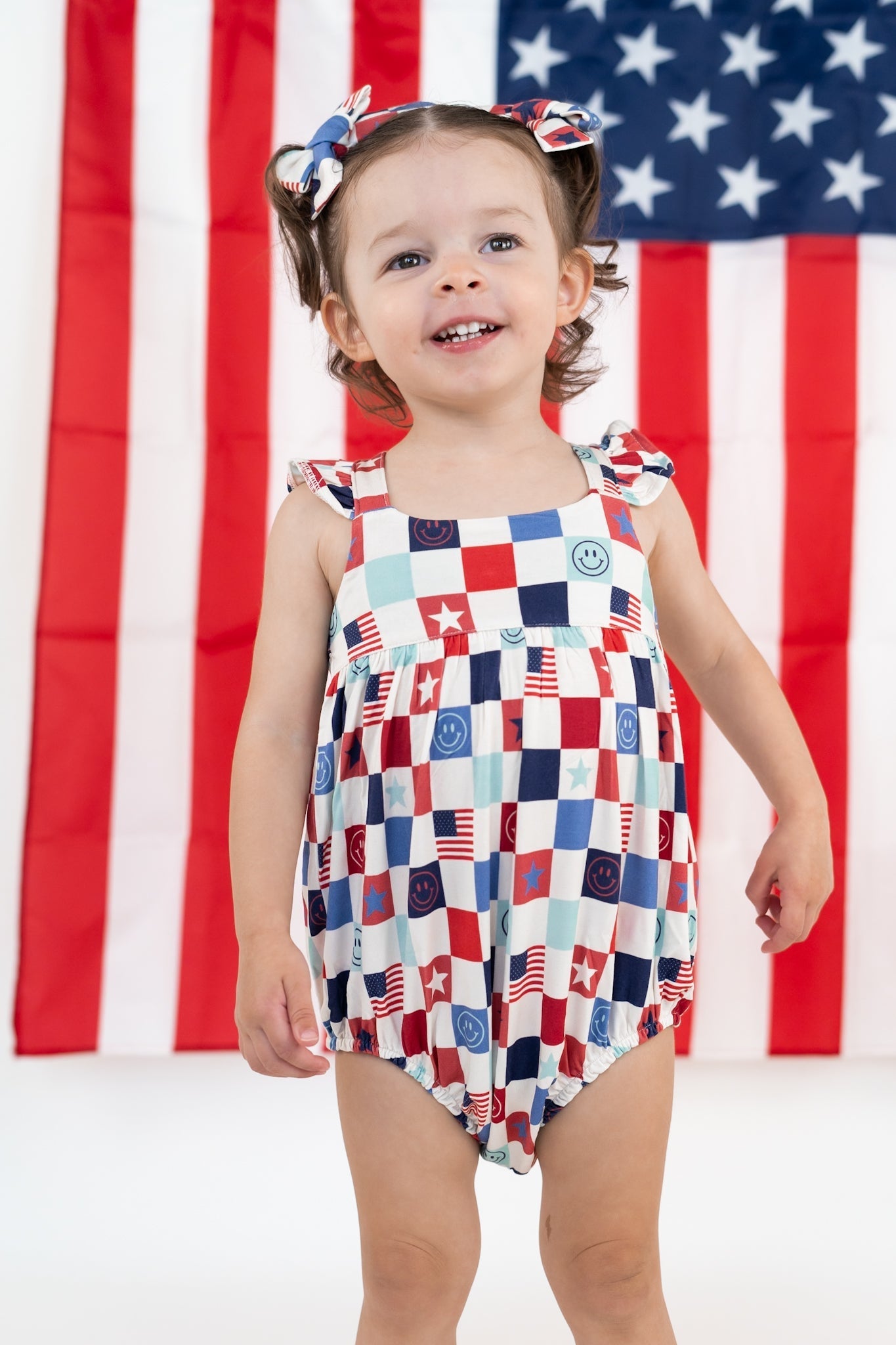 HOME OF THE FREE CHECKERS DREAM BUBBLE ROMPER