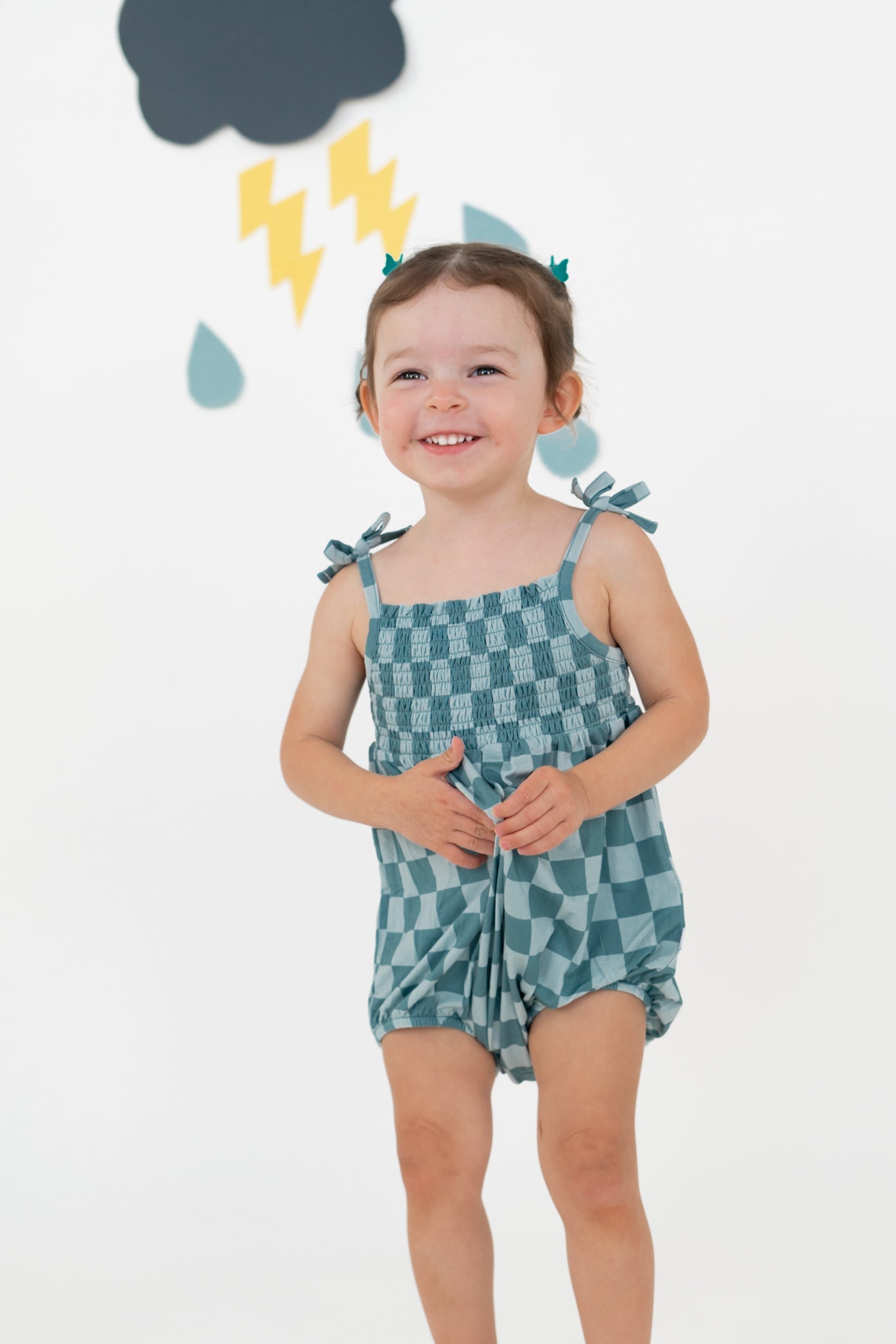 STORMY CHECKERS DREAM BUBBLE ROMPER