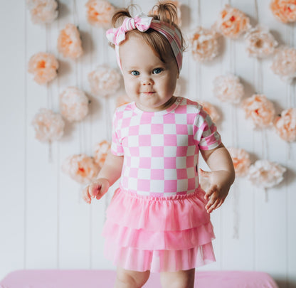 BUBBLEGUM CHECKERS DREAM TUTU BODYSUIT DRESS