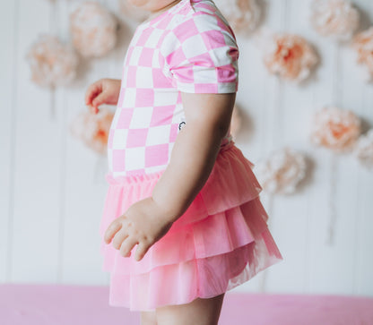 BUBBLEGUM CHECKERS DREAM TUTU BODYSUIT DRESS