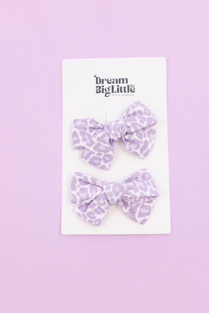 LAVENDER LEOPARD DREAM BOW HAIR CLIPS