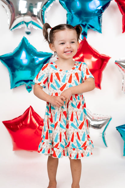 BURSTING RED WHITE & BLUE DREAM RUFFLE DRESS