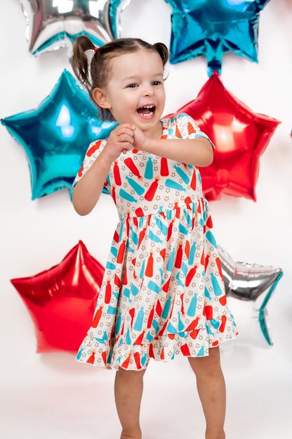 BURSTING RED WHITE & BLUE DREAM RUFFLE DRESS