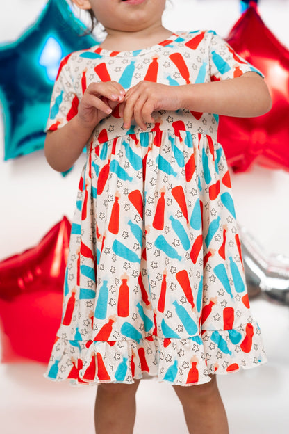 BURSTING RED WHITE & BLUE DREAM RUFFLE DRESS