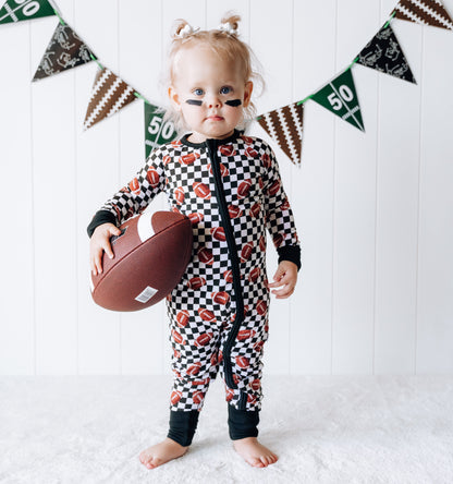 CHECKERED FOOTBALL DREAM ROMPER