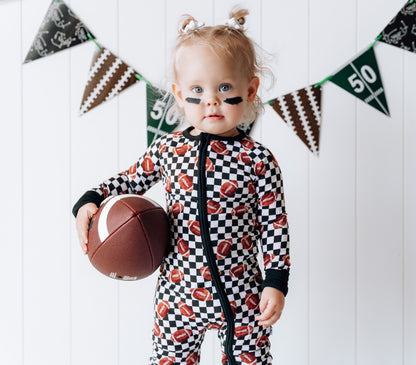 CHECKERED FOOTBALL DREAM ROMPER