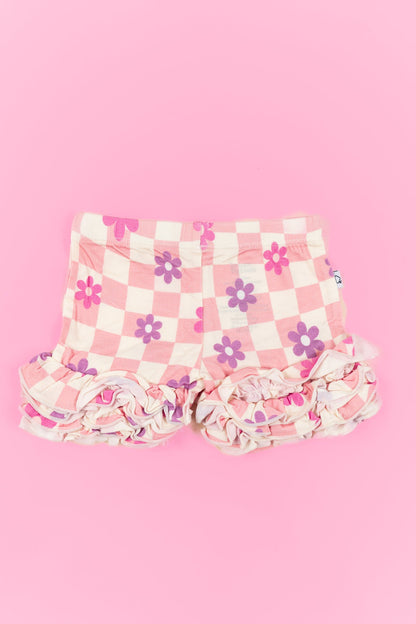 WAVY DAISY CHECKERS DREAM RUFFLE SHORTS