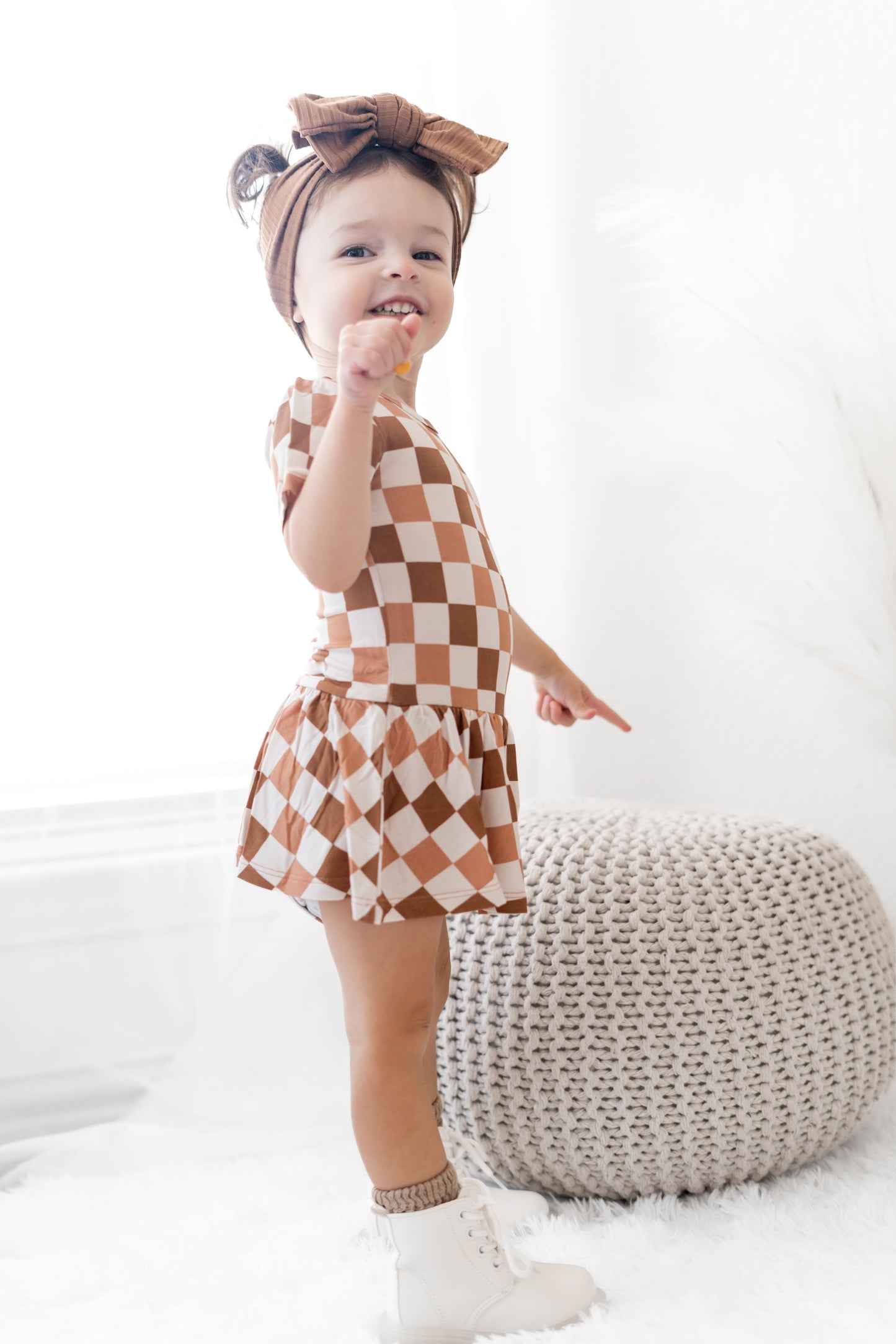 CHESTNUT CHECKERS DREAM BODYSUIT DRESS