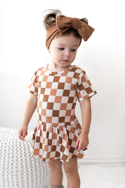 CHESTNUT CHECKERS DREAM BODYSUIT DRESS