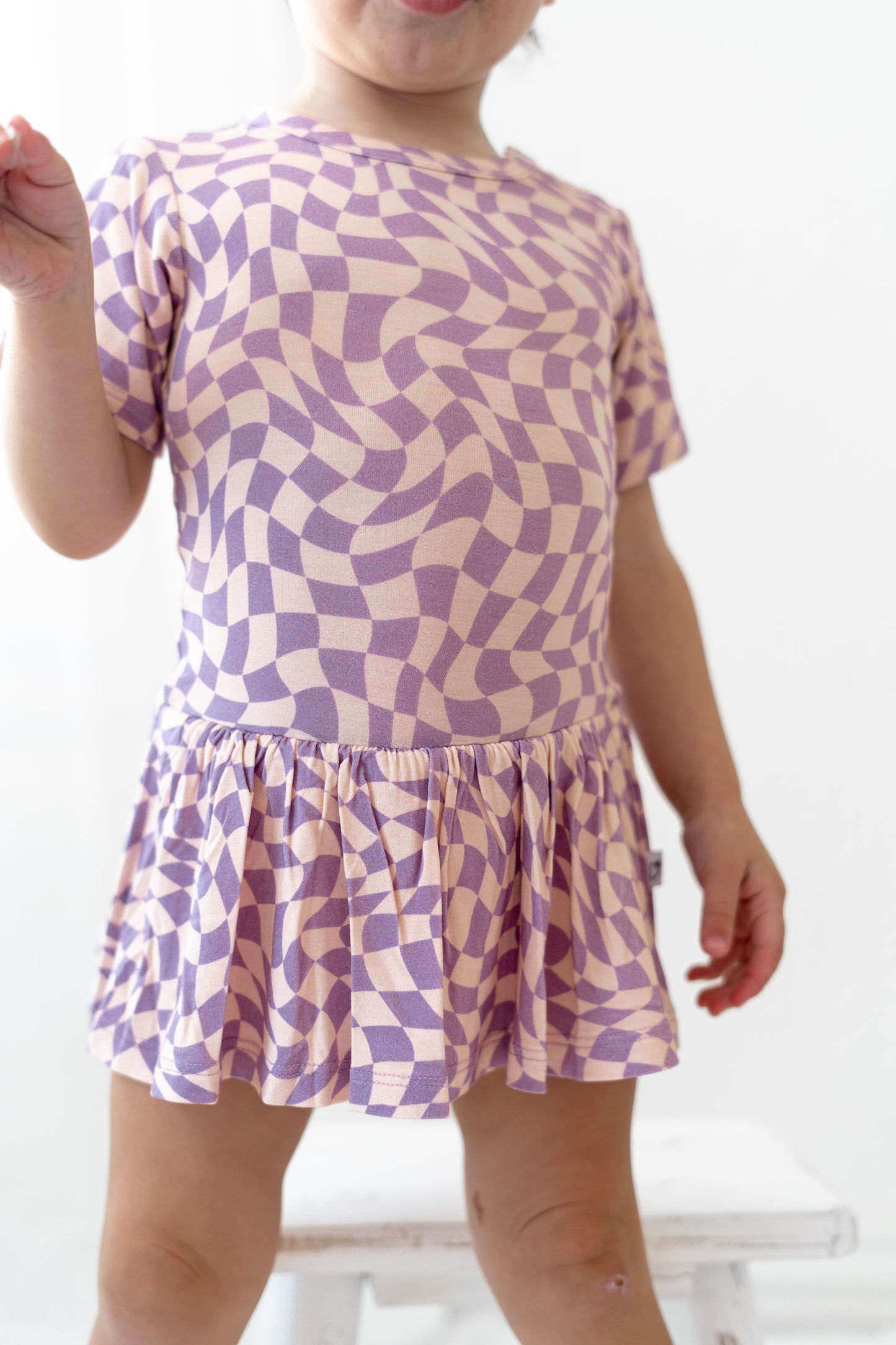 PLUM WAVY CHECKERS DREAM BODYSUIT DRESS