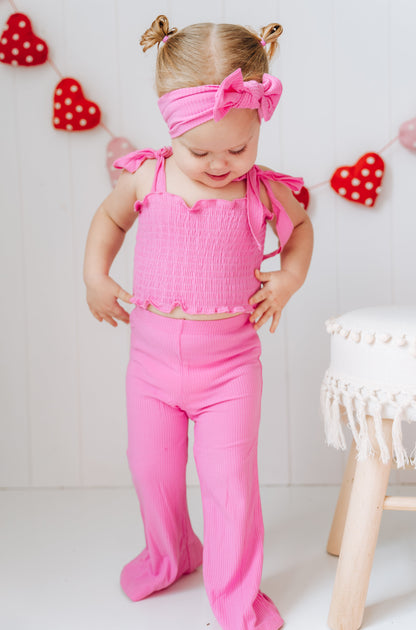 BUBBLEGUM RIB DREAM SMOCKED FLARE SET