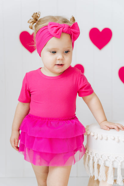 HOT PINK RIB DREAM TUTU BODYSUIT DRESS