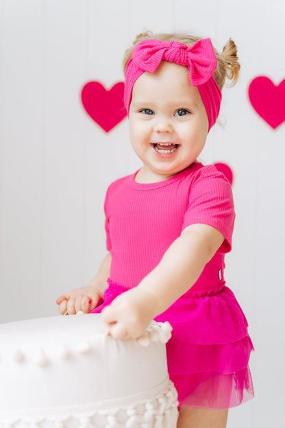 HOT PINK RIB DREAM TUTU BODYSUIT DRESS