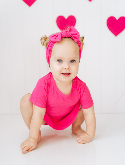 HOT PINK RIB DREAM BODYSUIT DRESS