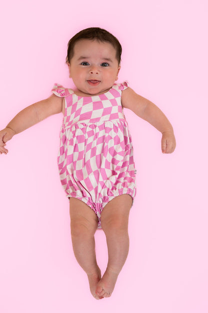 BUBBLEGUM WAVY CHECKERS DREAM BUBBLE ROMPER