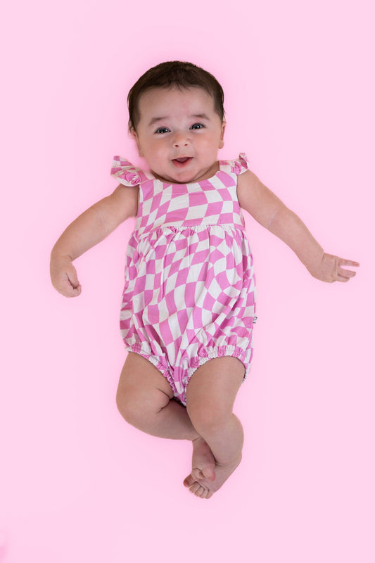 BUBBLEGUM WAVY CHECKERS DREAM BUBBLE ROMPER