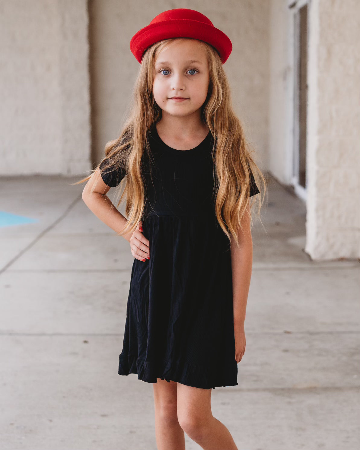 BLACK RIB DREAM RUFFLE DRESS