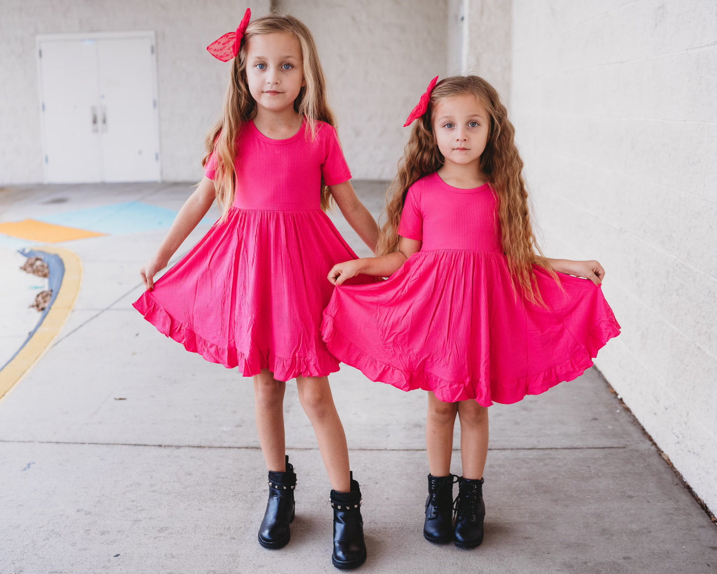 HOT PINK RIB DREAM RUFFLE DRESS