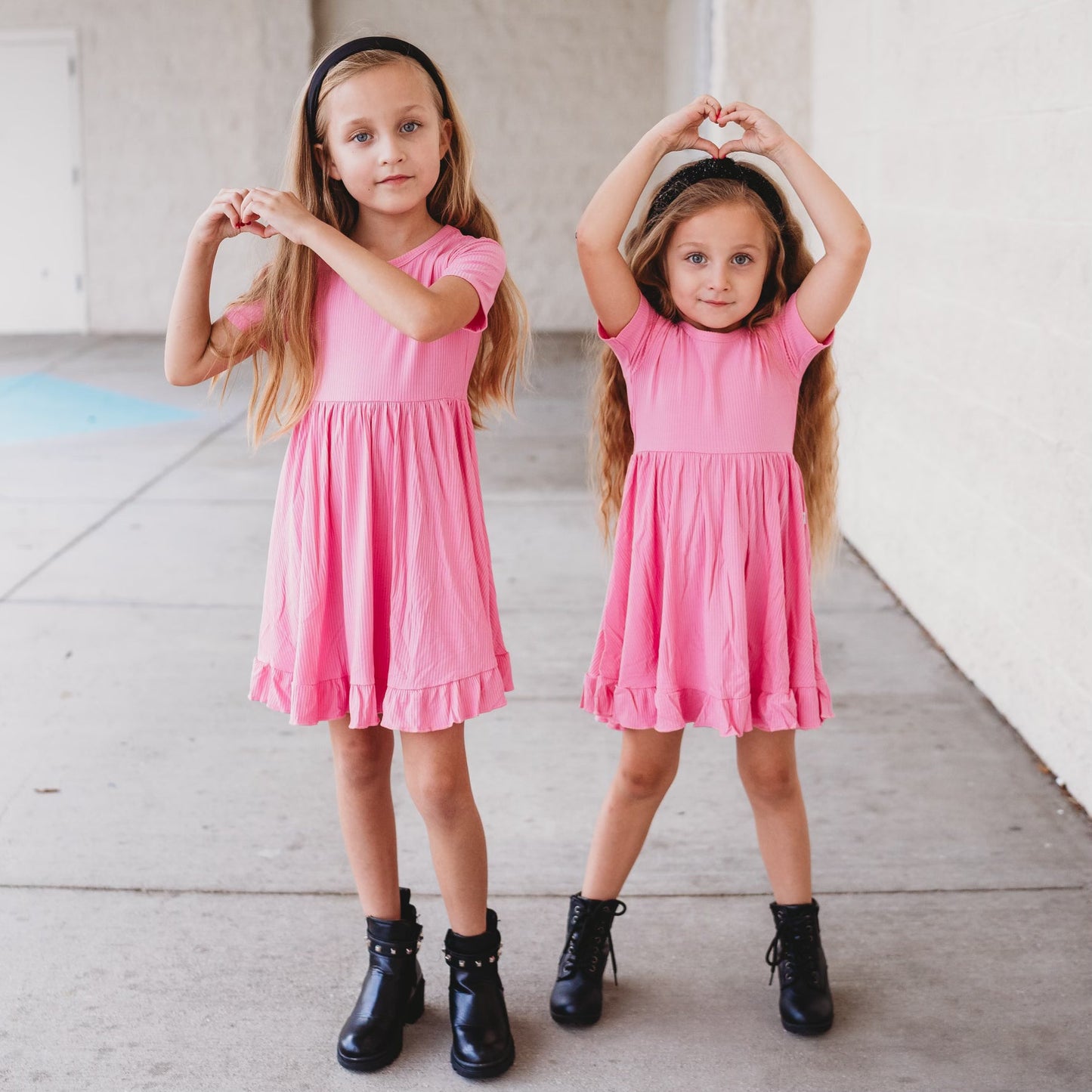 BUBBLEGUM RIB DREAM RUFFLE DRESS