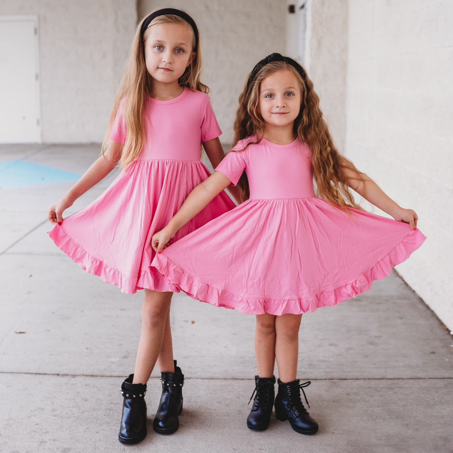 BUBBLEGUM RIB DREAM RUFFLE DRESS