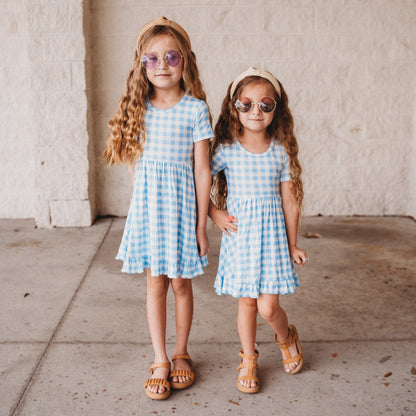 SKY BLUE GINGHAM DREAM RUFFLE DRESS