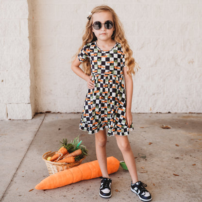 RACING CARROT CHECKERS DREAM RUFFLE DRESS