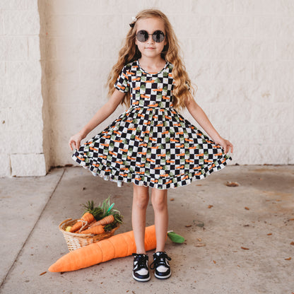 RACING CARROT CHECKERS DREAM RUFFLE DRESS