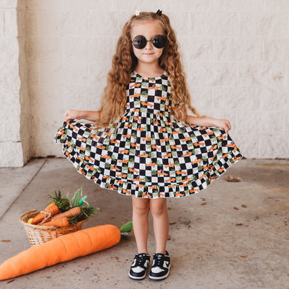 RACING CARROT CHECKERS DREAM RUFFLE DRESS