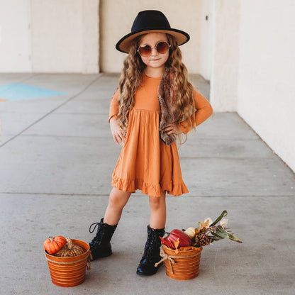 PUMPKIN RIB DREAM RUFFLE DRESS