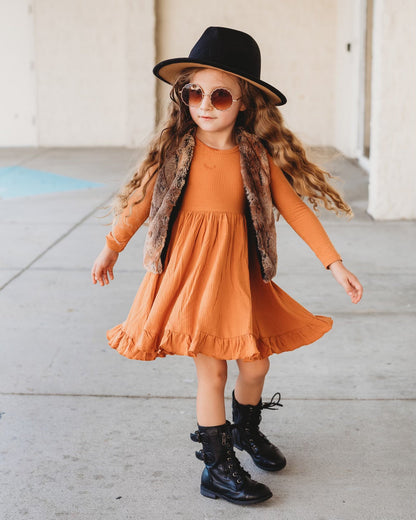 PUMPKIN RIB DREAM RUFFLE DRESS