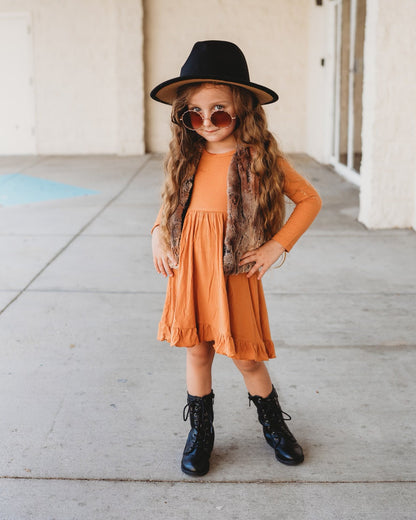 PUMPKIN RIB DREAM RUFFLE DRESS