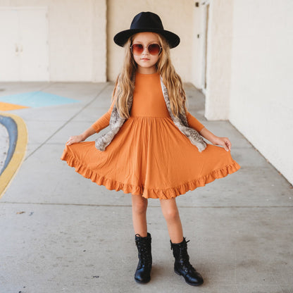 PUMPKIN RIB DREAM RUFFLE DRESS