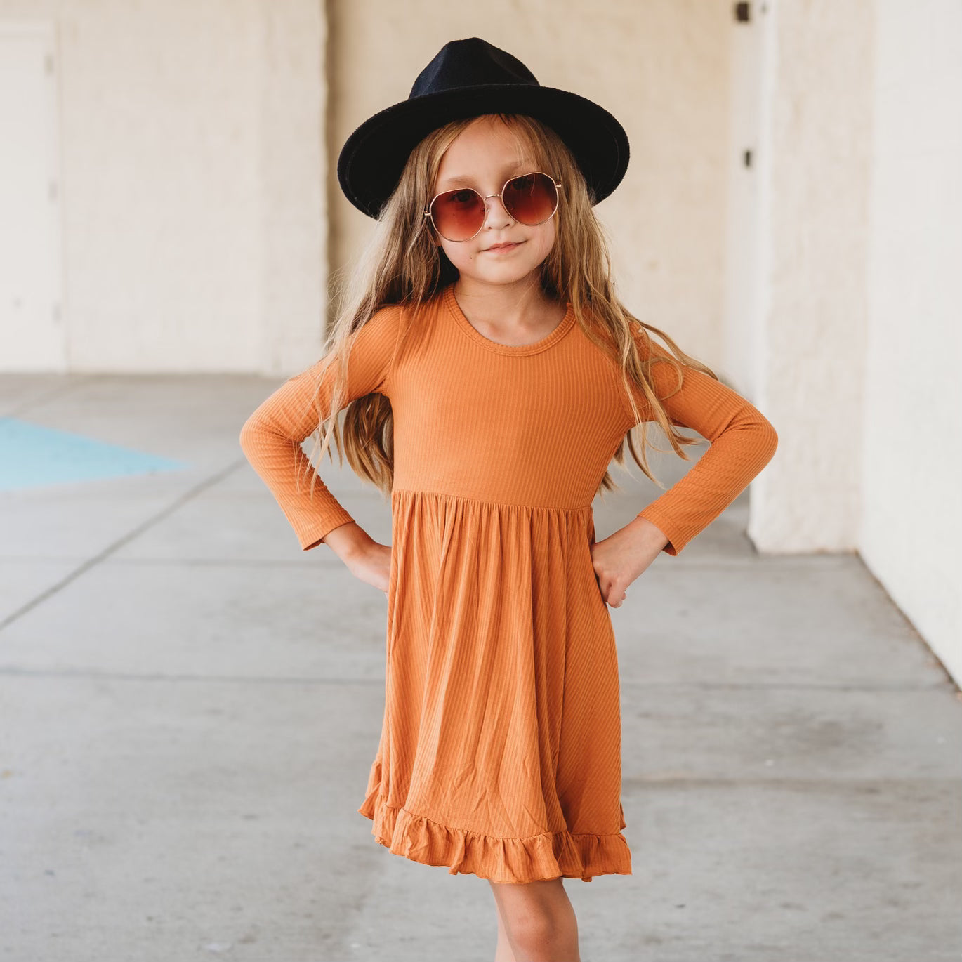 PUMPKIN RIB DREAM RUFFLE DRESS