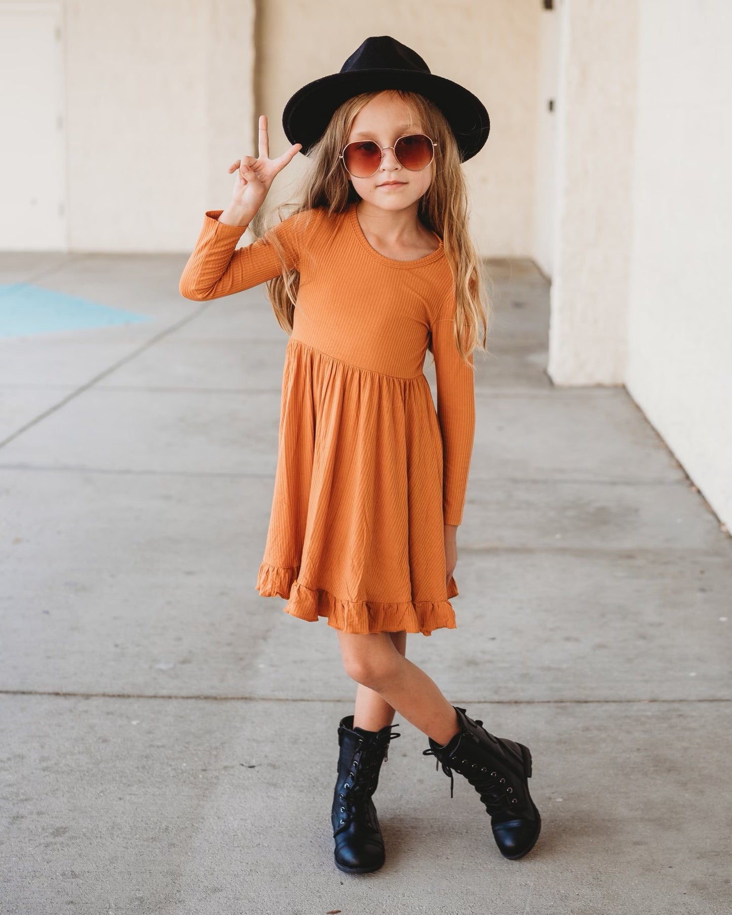 PUMPKIN RIB DREAM RUFFLE DRESS