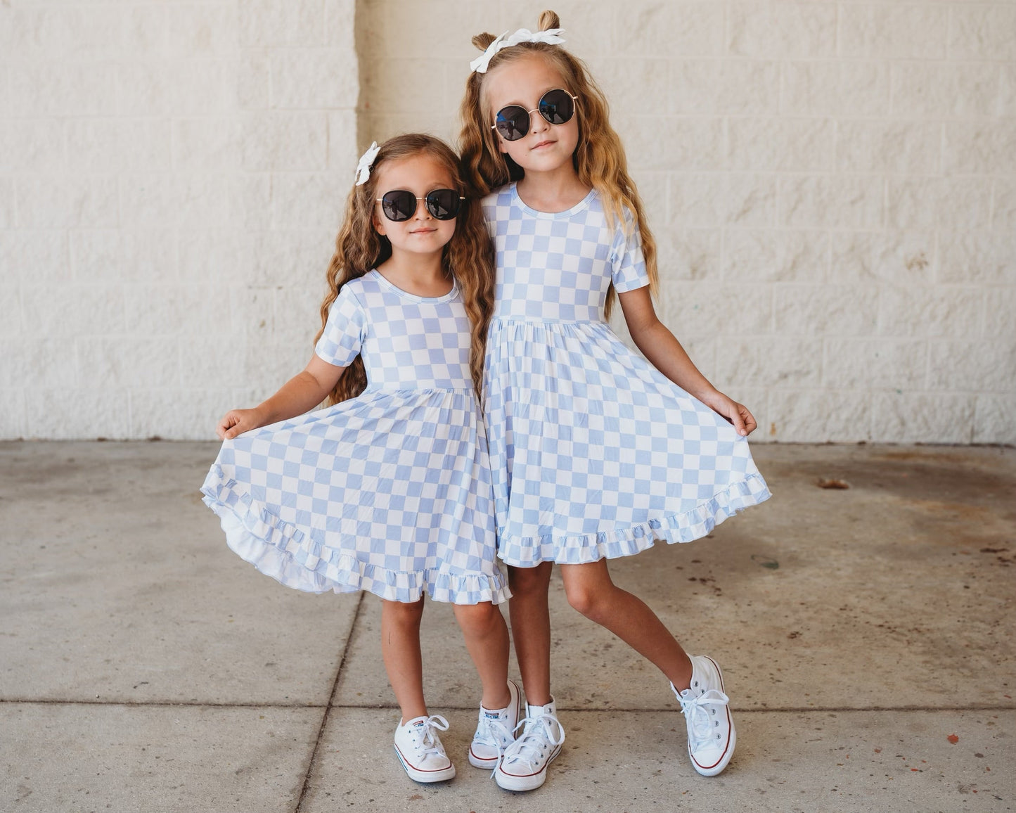 CLOUDY CHECKERS DREAM RUFFLE DRESS