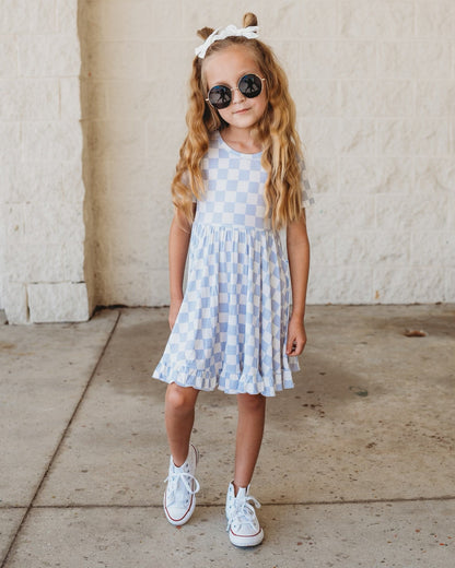 CLOUDY CHECKERS DREAM RUFFLE DRESS