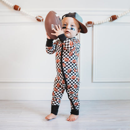 CHECKERED FOOTBALL DREAM ROMPER