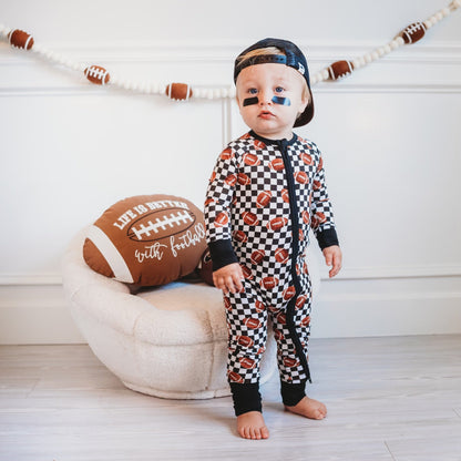 CHECKERED FOOTBALL DREAM ROMPER